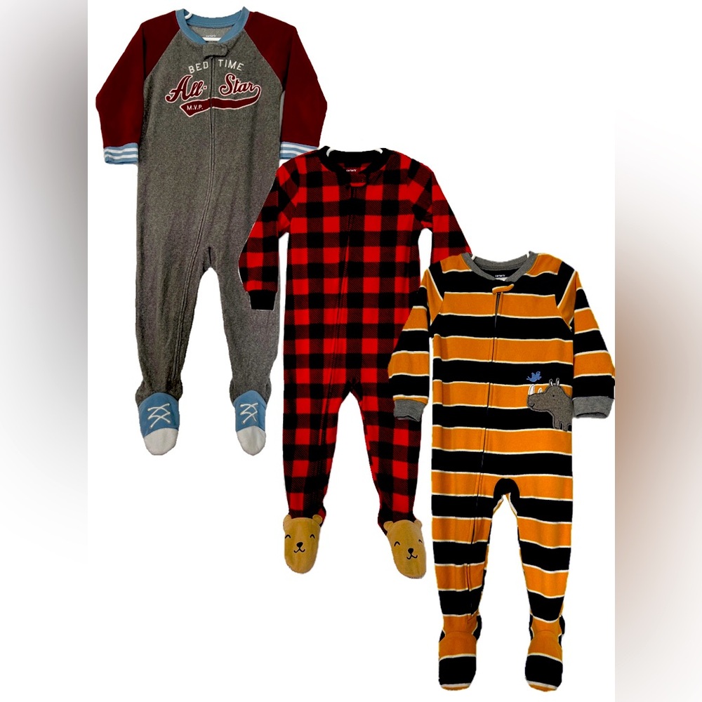 EUC Carters 2T boys fleece zip-up footie pajamas bundle lot of 3